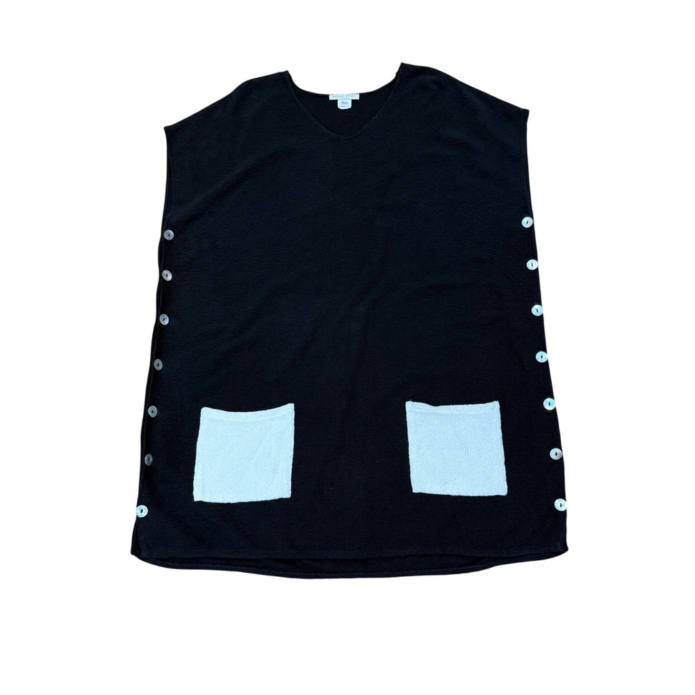 Margaret Winters Black Cotton Knit Lagenlook Tunic Vest Button Side One Size